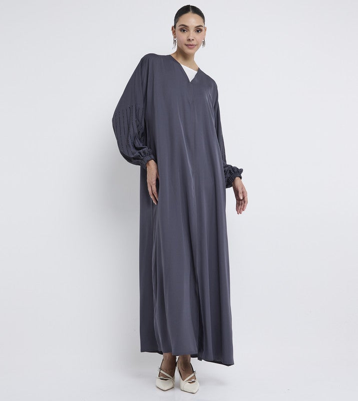 ROZA Elegant Grey Stone Work Abaya - Image 4