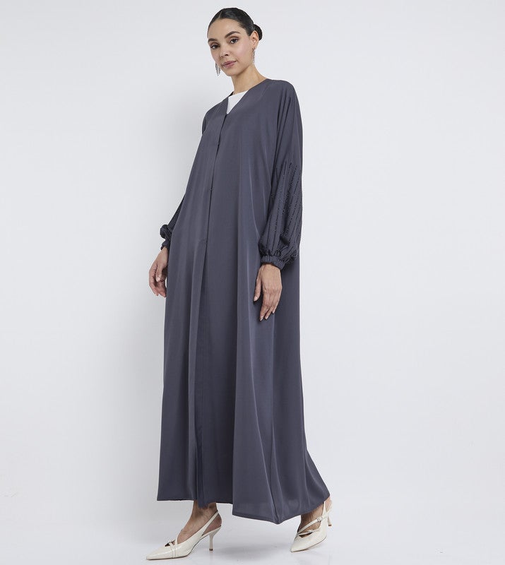 ROZA Elegant Grey Stone Work Abaya - Image 2