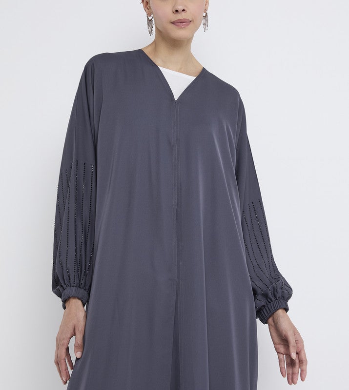 ROZA Elegant Grey Stone Work Abaya - Image 3