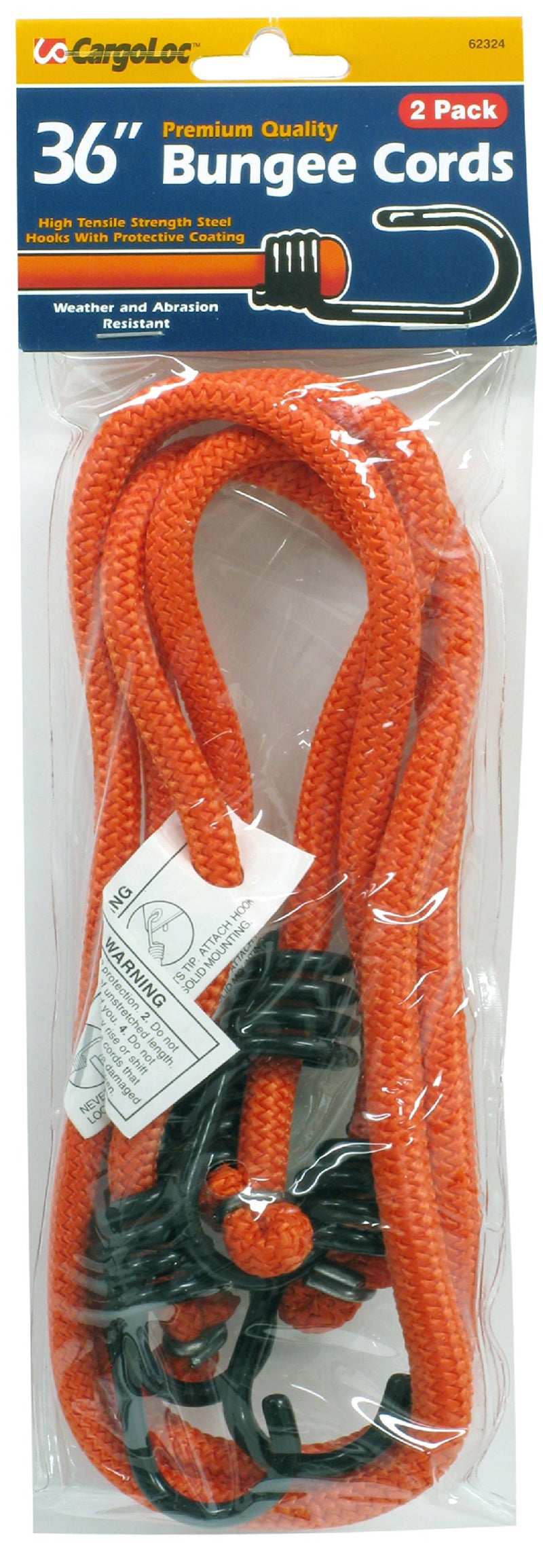 CargoLoc 62324 Bungee Cords with High Tensile Steel Hooks  36-Inch  Orange