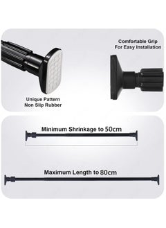 Rubik Shower Curtain Rod Adjustable 50cm to 80cm, Thick & Extendable Telescopic Length Tension Bar Painted Surface No Drill Type for Bathroom Shower Bathtub Cabinet Black  - Image 2
