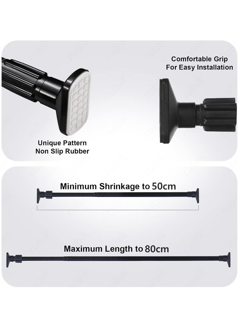 Rubik Shower Curtain Rod Adjustable 50cm to 80cm, Thick & Extendable Telescopic Length Tension Bar Painted Surface No Drill Type for Bathroom Shower Bathtub Cabinet Black - Image 2