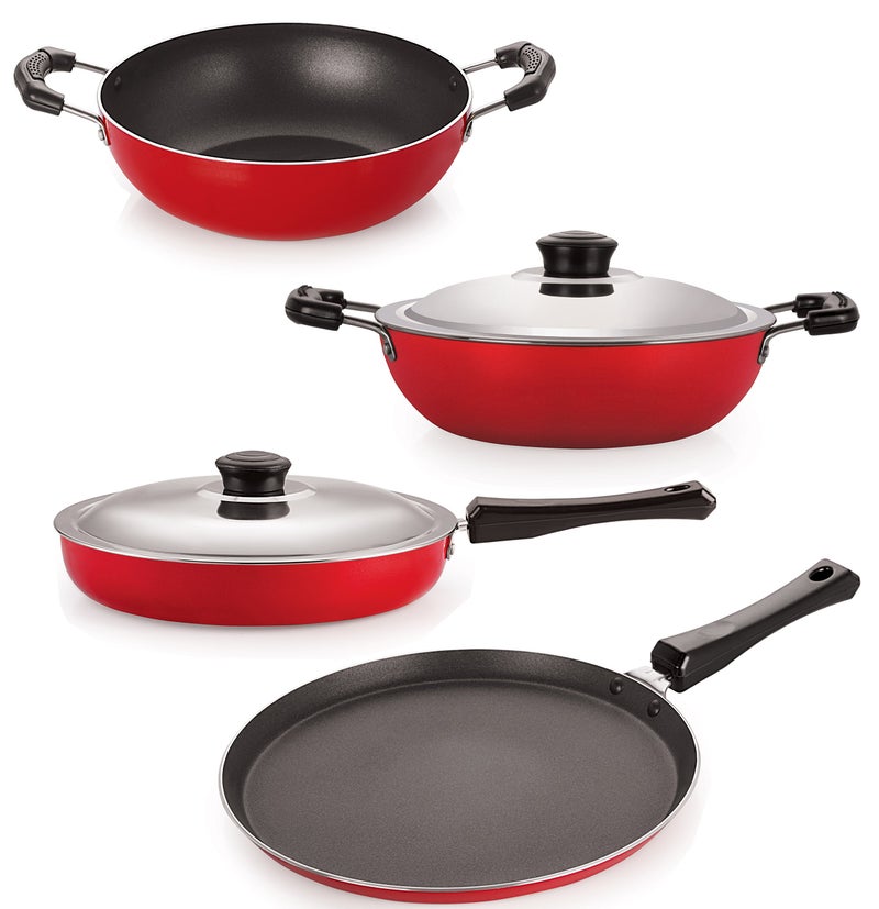 Nirlon Non-Stick Rust Free Non-Toxic Cookware Combo Utencils Set with Steel Lid - Image 1