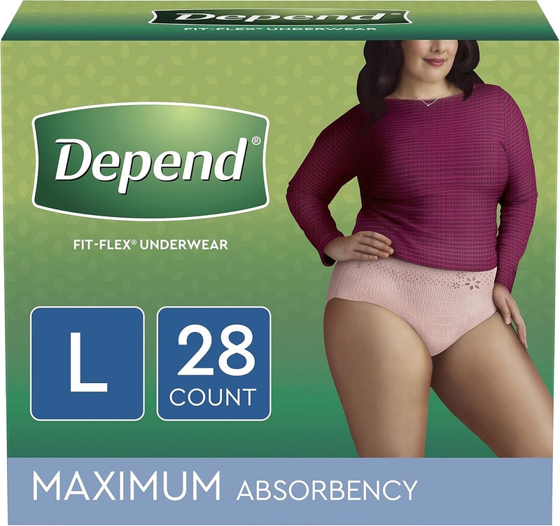 Depend Depend FIT-FLEX Incontinence Underwear for Women, Maximum Absorbency, L, Tan (Packaging may vary) 
