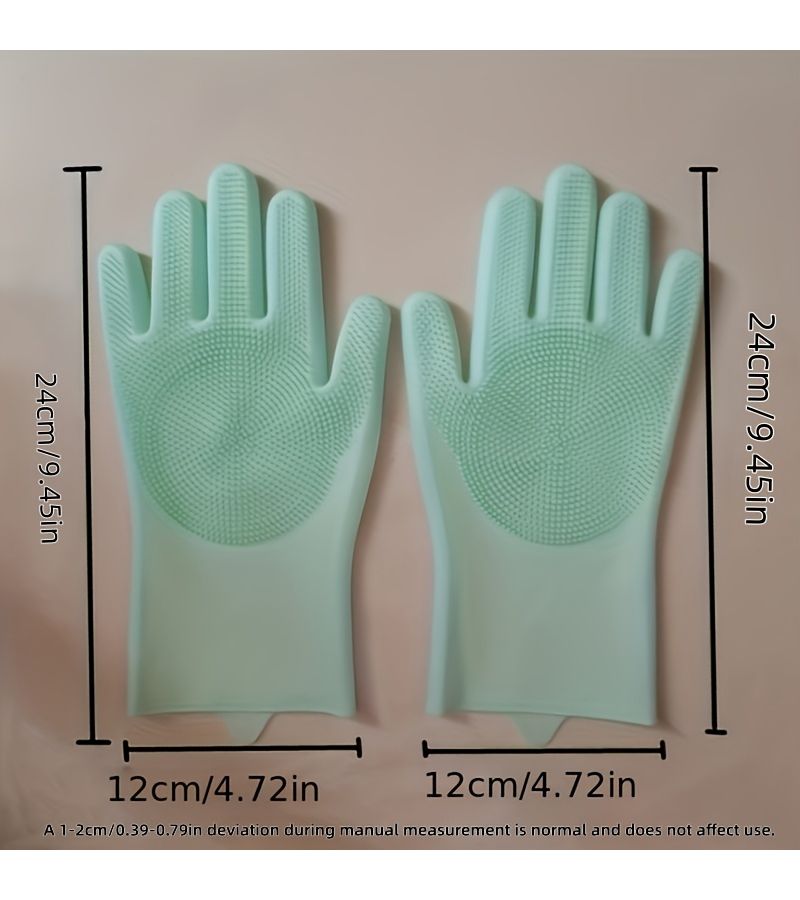 Pink Silica Gel Dual Purpose Dishwashing And Pet Bathing Gloves With Textured Scrubbing Surface - Image 3