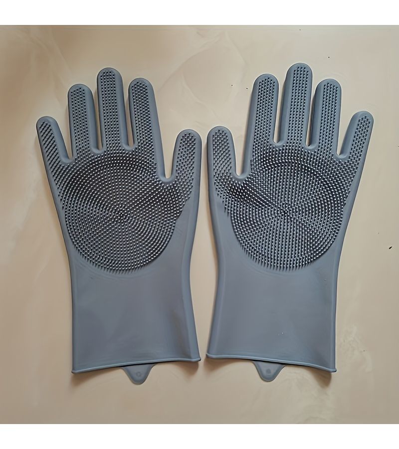 Pink Silica Gel Dual Purpose Dishwashing And Pet Bathing Gloves With Textured Scrubbing Surface - Image 4