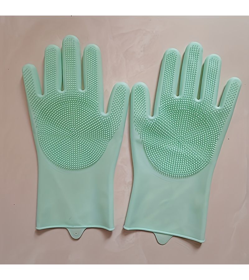 Pink Silica Gel Dual Purpose Dishwashing And Pet Bathing Gloves With Textured Scrubbing Surface - Image 5