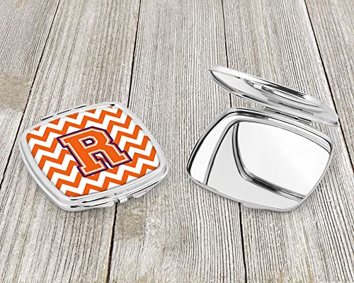 Caroline's Treasures CJ1062-RSCM Letter R Chevron Orange and Regalia Compact Mirror Decorative Travel Makeup Mirror for Women Girls Gifts Pocket Makeup Mirror Folding Handheld - Image 3