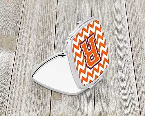 Caroline's Treasures CJ1062-RSCM Letter R Chevron Orange and Regalia Compact Mirror Decorative Travel Makeup Mirror for Women Girls Gifts Pocket Makeup Mirror Folding Handheld - Image 2