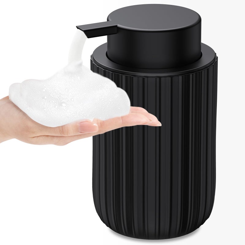 Dlirho Ceramic Foaming Soap Dispenser, 12 oz Bathroom Foam Hand Soap Dispenser, Refillable Lotion Soap Dispenser with Removable Pump for Kitchen Hand Wash Dispenser, Modern Home Decor (Black) - Image 1