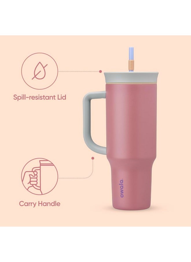 Owala Owala Stainless Steel Triple Layer Insulated Travel Tumbler with Spill Resistant Lid, Straw, and Carry Handle, BPA Free, 40 oz, Dusty Pink (Yoga Rose)  - Image 3