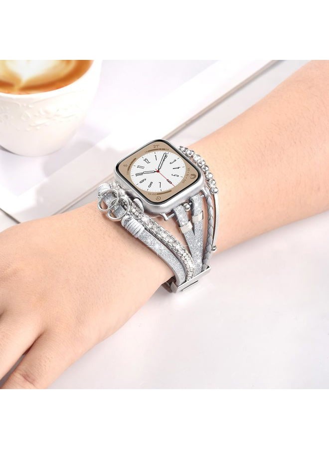 MOFREE Boho Leather Bracelet Compatible with Apple Watch Band 38mm 40mm 41mm Women, Adjustable iPhone Watch Bands Fancy Jewelry Multilayer Strap Wrap for iWatch Bands Series 9 8 7 6 5 4 3 2 1 SE - Image 5