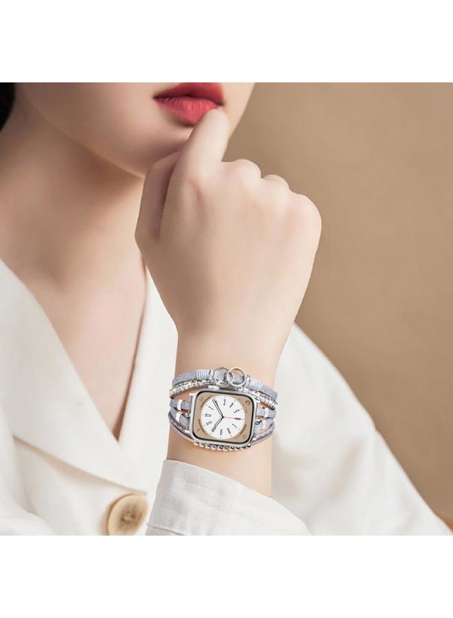 MOFREE Boho Leather Bracelet Compatible with Apple Watch Band 38mm 40mm 41mm Women, Adjustable iPhone Watch Bands Fancy Jewelry Multilayer Strap Wrap for iWatch Bands Series 9 8 7 6 5 4 3 2 1 SE - Image 4