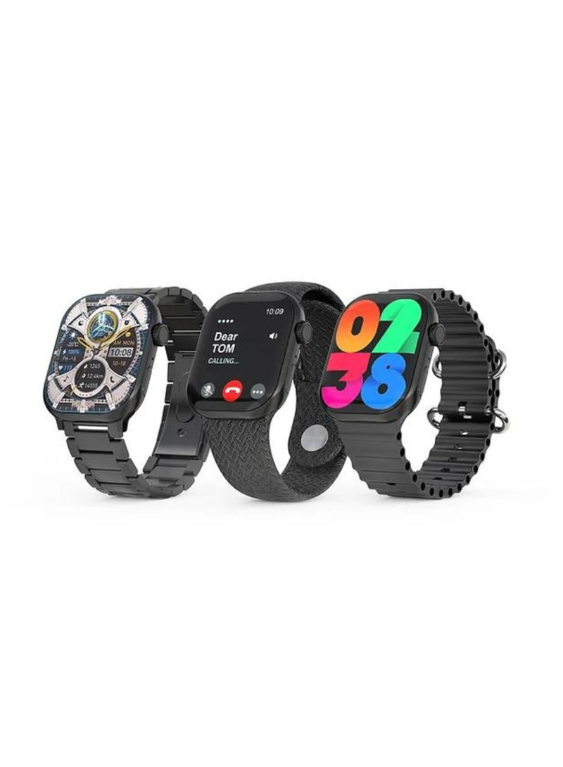 Haino Teko High Quality Premium SQ-9 Three Pairs Strap Smartwatches_Black - Image 1