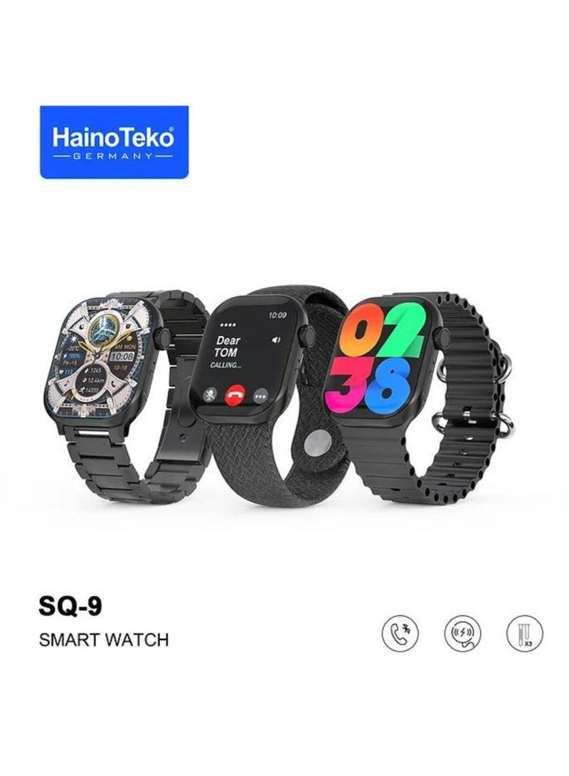 Haino Teko High Quality Premium SQ-9 Three Pairs Strap Smartwatches_Black - Image 2
