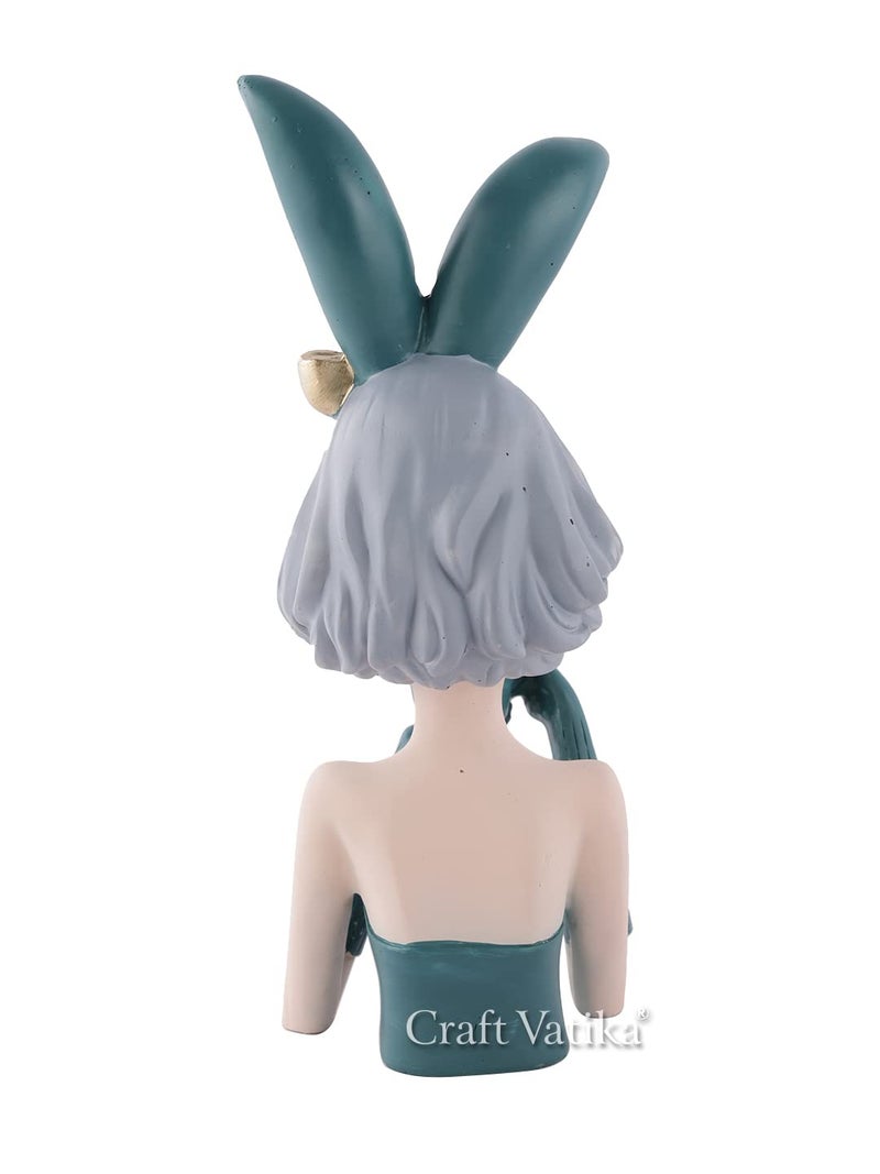 CraftVatika Resin Bowknot Lady with Coffee Cup Showpiece, Girl Drinking Coffee Statue Collectibles Figurines for Home Decor Outdoor Entrance Living Room Decoration (11.9 in Height),Suede - Image 5