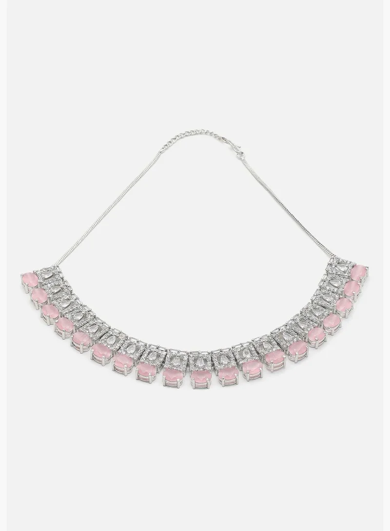 SOHI Silver Plated American Diamond and Designer Stone Necklace and Earring Set