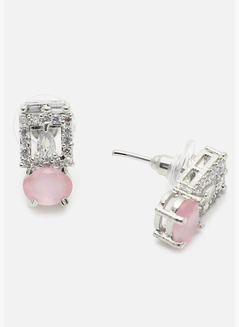 SOHI Silver Plated American Diamond and Designer Stone Necklace and Earring Set