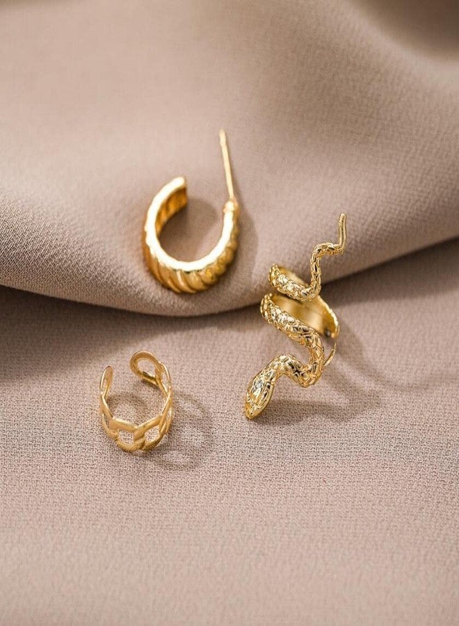 Pingyongchang Ear Cuff Earrings Snake Earrings for Women C Shape Crystal Non Piercing Clip on Earrings Snake Ear Cuff Clip Wrap Earrings Non Piercing Cartilage Cuff Earrings Gothic Jewelry Gifts-A Gold - Image 4