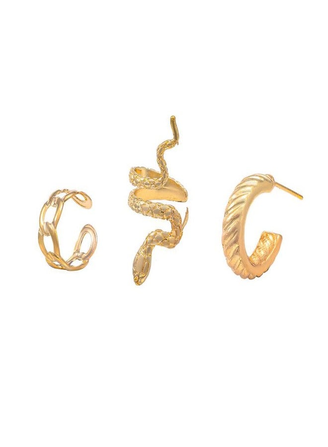 Pingyongchang Ear Cuff Earrings Snake Earrings for Women C Shape Crystal Non Piercing Clip on Earrings Snake Ear Cuff Clip Wrap Earrings Non Piercing Cartilage Cuff Earrings Gothic Jewelry Gifts-A Gold - Image 1
