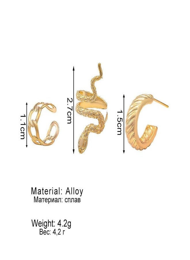 Pingyongchang Ear Cuff Earrings Snake Earrings for Women C Shape Crystal Non Piercing Clip on Earrings Snake Ear Cuff Clip Wrap Earrings Non Piercing Cartilage Cuff Earrings Gothic Jewelry Gifts-A Gold - Image 3