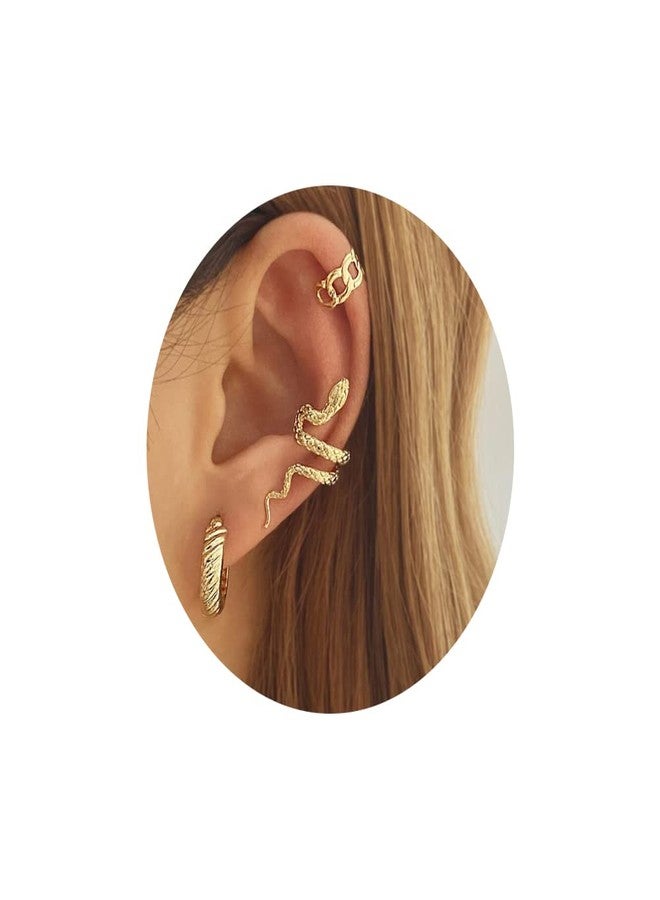 Pingyongchang Ear Cuff Earrings Snake Earrings for Women C Shape Crystal Non Piercing Clip on Earrings Snake Ear Cuff Clip Wrap Earrings Non Piercing Cartilage Cuff Earrings Gothic Jewelry Gifts-A Gold - Image 2