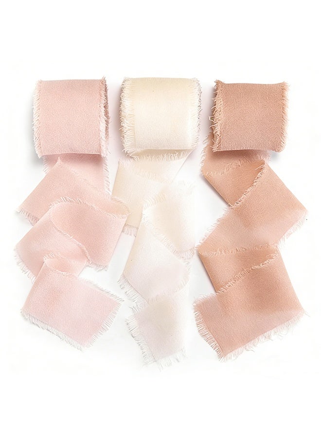 3 Rolls Handmade Fringe Chiffon Ribbon, 4cm x 5m Silk-Like Ribbon Cream Orange Ribbons Set for Wedding Invitations, Bridal Bouquets, Gifts Wrapping, DIY Crafts - Image 1