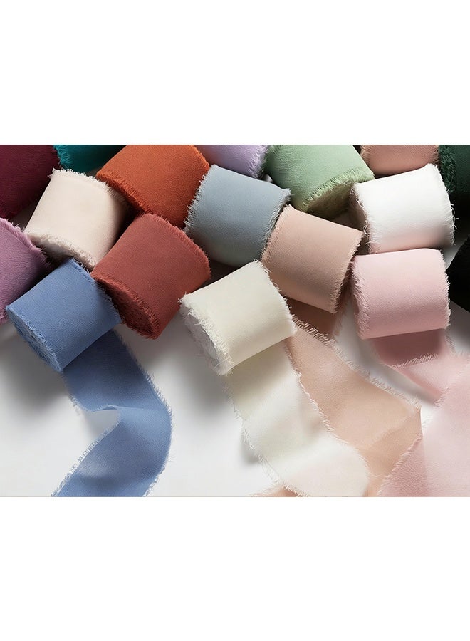 3 Rolls Handmade Fringe Chiffon Ribbon, 4cm x 5m Silk-Like Ribbon Cream Orange Ribbons Set for Wedding Invitations, Bridal Bouquets, Gifts Wrapping, DIY Crafts - Image 5