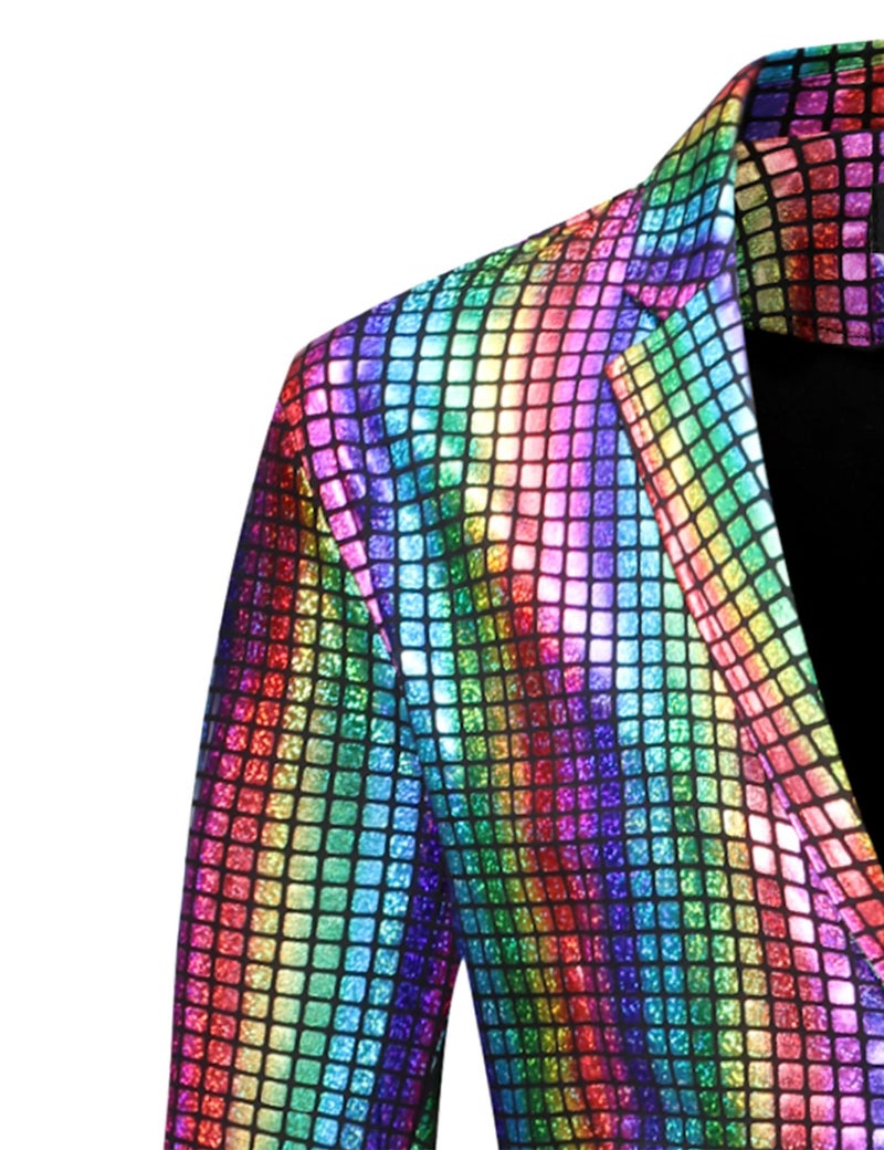 ZEROYAA Men's 70s Disco Suits Metallic Shiny Sequin Outfits Blazer and Pants Set Dance Party Costume Multicolor XX-Large - Image 5