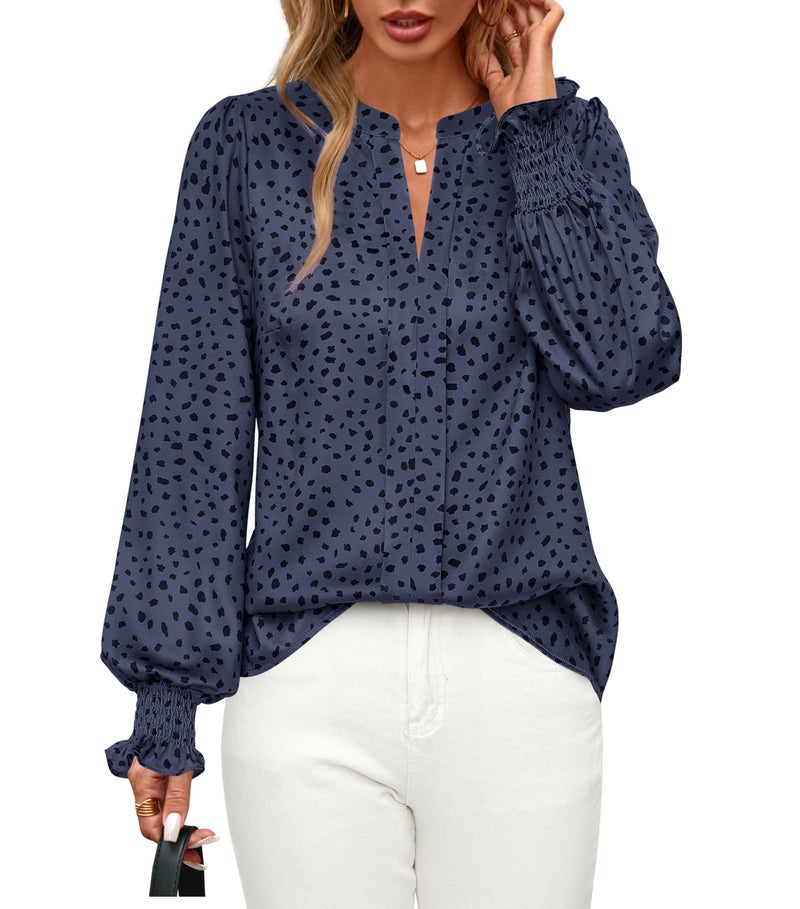 MASCOMODA Womens Boho Floral Long Sleeve Tops Spring Fashion 2026 V Neck Loose Chiffon Work Blouses Dressy Casual Shirts - Image 2