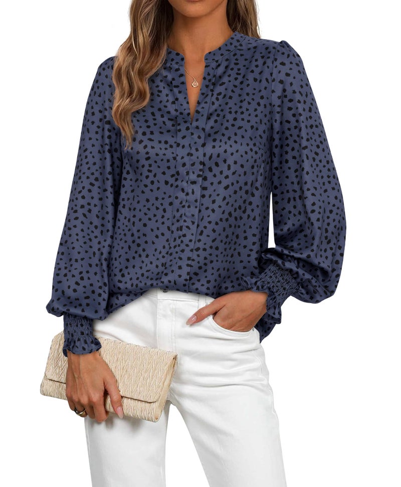 MASCOMODA Womens Boho Floral Long Sleeve Tops Spring Fashion 2026 V Neck Loose Chiffon Work Blouses Dressy Casual Shirts - Image 1