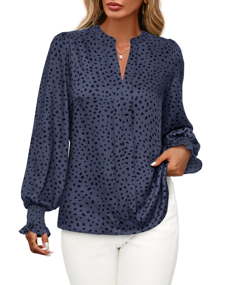 MASCOMODA Womens Boho Floral Long Sleeve Tops Spring Fashion 2026 V Neck Loose Chiffon Work Blouses Dressy Casual Shirts - Image 3