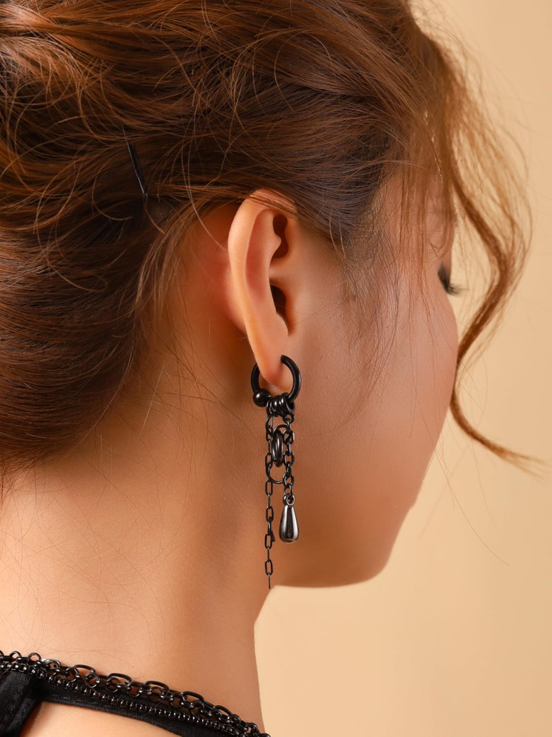 Sacina Gothic Punk Black Hoop Chain Earrings, Goth Emo Punk Grunge Earrings, Christmas Jewelry Gift For Women - Image 2