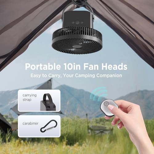 Marchpower 10in Foldable Camping Fan, Detachable Tripod, 10000mAh Rechargeable, Remote Control, Quiet Oscillating, Adjustable Height Pedestal Floor Fan for Home - Image 3