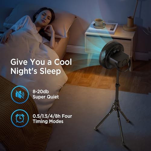 Marchpower 10in Foldable Camping Fan, Detachable Tripod, 10000mAh Rechargeable, Remote Control, Quiet Oscillating, Adjustable Height Pedestal Floor Fan for Home - Image 5