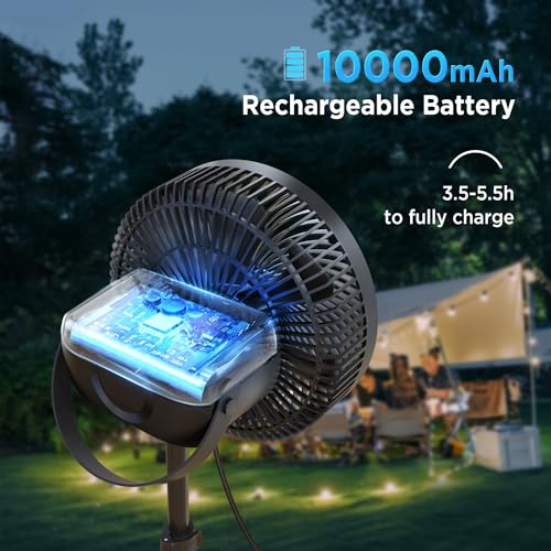 Marchpower 10in Foldable Camping Fan, Detachable Tripod, 10000mAh Rechargeable, Remote Control, Quiet Oscillating, Adjustable Height Pedestal Floor Fan for Home - Image 4