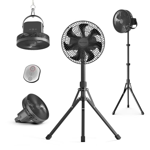 Marchpower 10in Foldable Camping Fan, Detachable Tripod, 10000mAh Rechargeable, Remote Control, Quiet Oscillating, Adjustable Height Pedestal Floor Fan for Home - Image 1