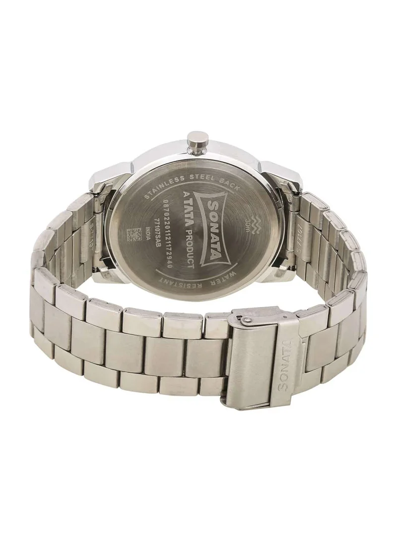 Sonata Men's Analog Round Shape Stainless Steel Wrist Watch 77107SM01 - 49.4 Mm
