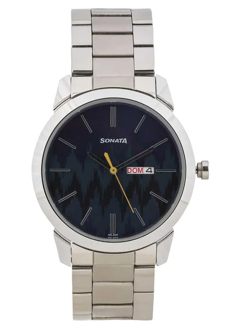 Sonata Men's Analog Round Shape Stainless Steel Wrist Watch 77107SM01 - 49.4 Mm