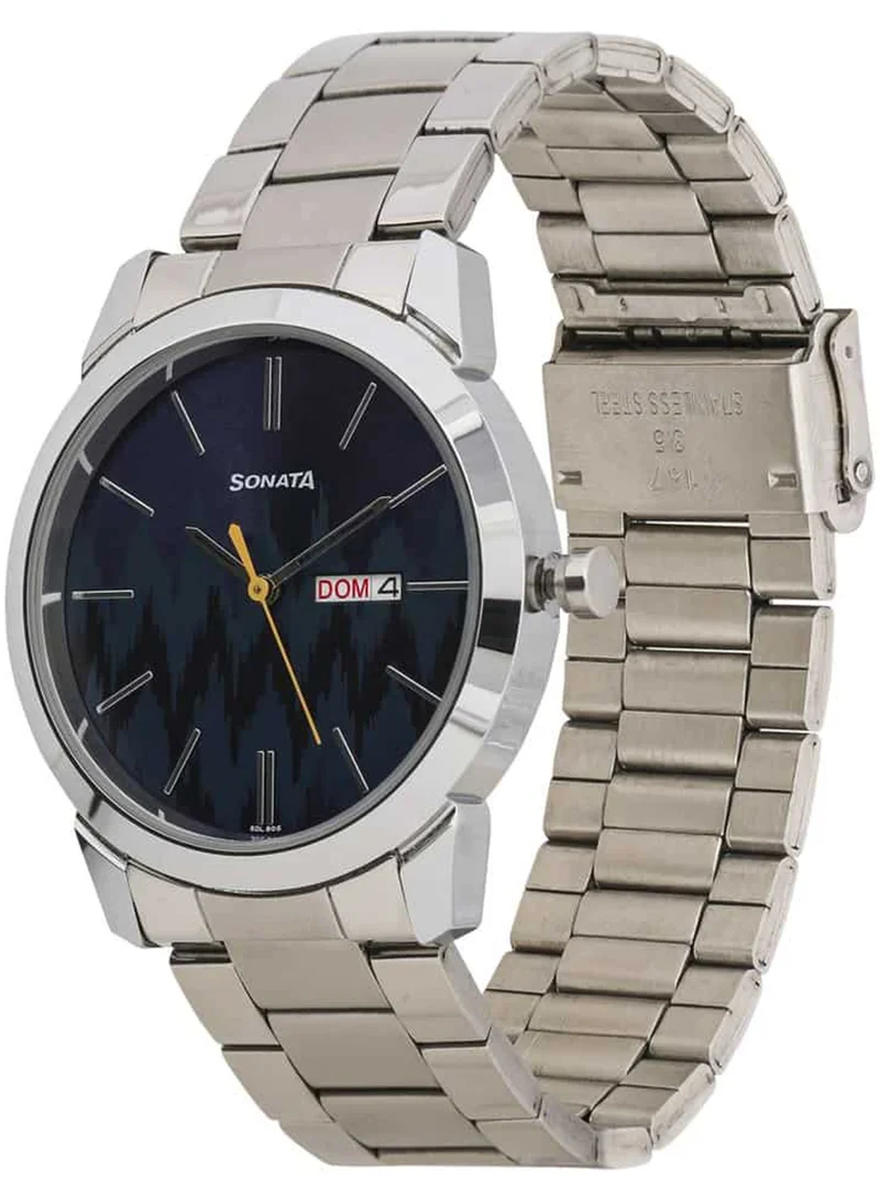 Sonata Men's Analog Round Shape Stainless Steel Wrist Watch 77107SM01 - 49.4 Mm
