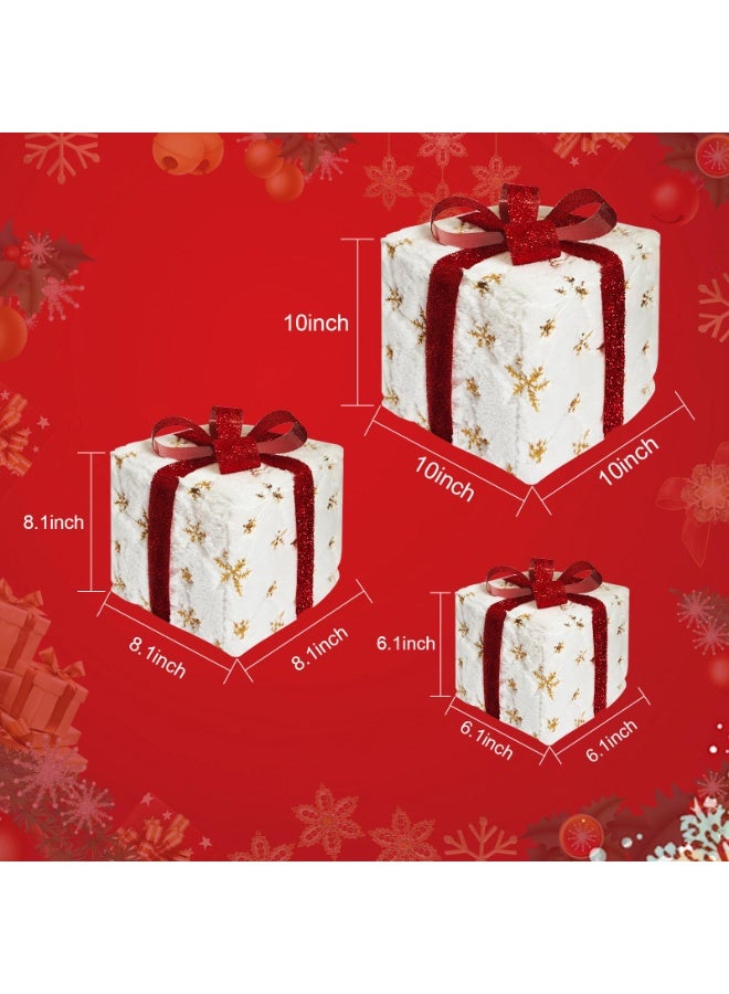تشيلور علب هدايا عيد الميلاد المضيئة، مجموعة من 3 علب هدايا خارجية مضاءة بإضاءة LED لشجرة عيد الميلاد، علبة هدايا مضيئة لعرض ديكورات حفلات عيد الميلاد الخارجية (قطيفة بيضاء). - Image 2