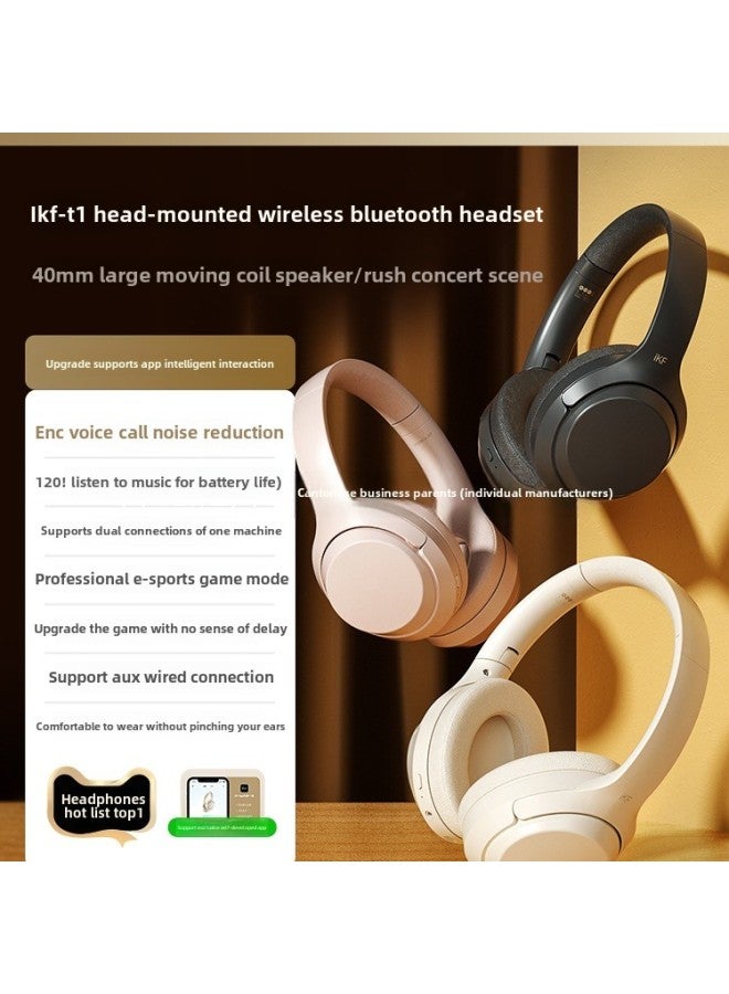 T1 Bluetooth Headset Headset Wireless Game Noise Reduction Headset Wired With Mai Super Long Standby-Color:Official Standard Configuration - Quiet Night Black - Advanced Edition
