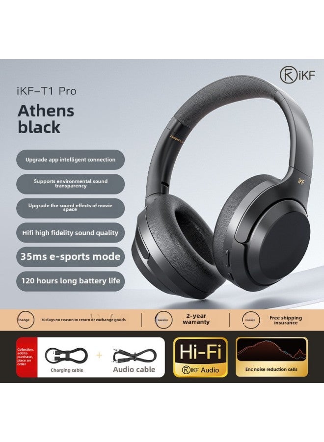 T1 Bluetooth Headset Headset Wireless Game Noise Reduction Headset Wired With Mai Super Long Standby-Color:Official Standard Configuration - Quiet Night Black - Advanced Edition