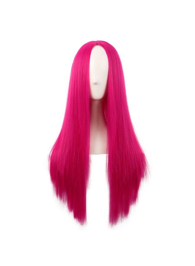 MapofBeauty MapofBeauty 28 Inch/70 cm Women Special Long Straight Synthetic Wig (Hot Pink)  - Image 1