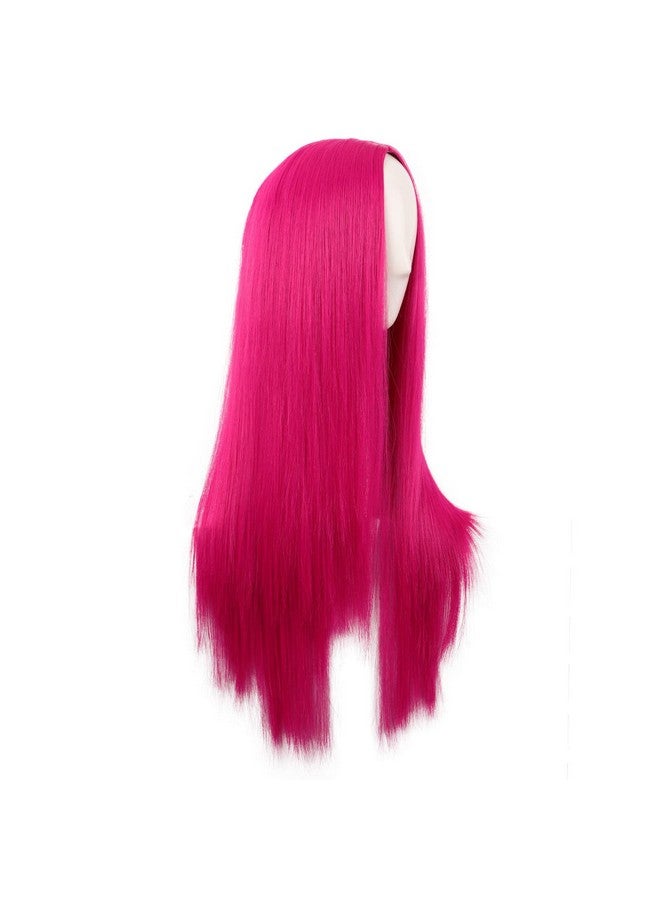 MapofBeauty MapofBeauty 28 Inch/70 cm Women Special Long Straight Synthetic Wig (Hot Pink)  - Image 2
