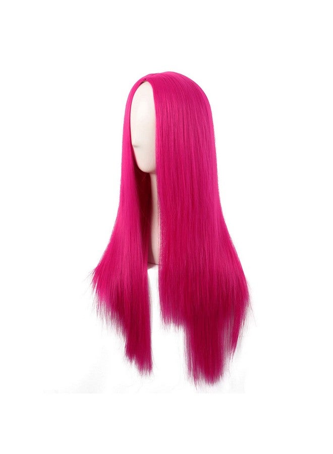 MapofBeauty MapofBeauty 28 Inch/70 cm Women Special Long Straight Synthetic Wig (Hot Pink)  - Image 3