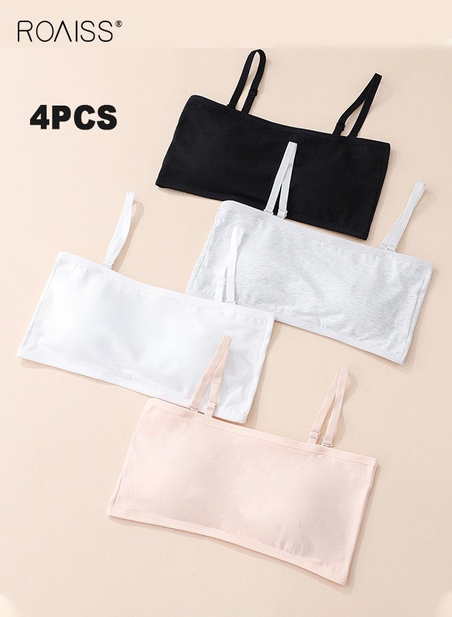 roaiss Girls 4 Pack Sports Bra with Breathable Fixed Pads and Back Closure, Teens Wireless Training Bras, Ideal for Developing Girls Suitable for Girls Aged 15-20 and Weighing Between 45-60kg - Image 1