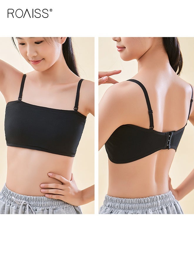 roaiss Girls 4 Pack Sports Bra with Breathable Fixed Pads and Back Closure, Teens Wireless Training Bras, Ideal for Developing Girls Suitable for Girls Aged 15-20 and Weighing Between 45-60kg - Image 5