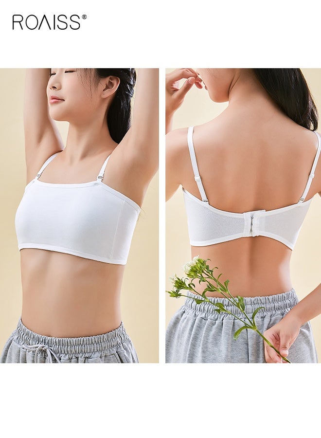 roaiss Girls 4 Pack Sports Bra with Breathable Fixed Pads and Back Closure, Teens Wireless Training Bras, Ideal for Developing Girls Suitable for Girls Aged 15-20 and Weighing Between 45-60kg - Image 2