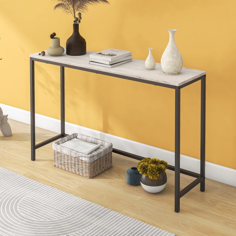 FOUBAM Console Table - Narrow Entryway, Thin Sofa Table Behind Couch, Long Hallway Table for Living Room, Sturdy Coffee Snack Side End Table (Black & Oak) - Image 1